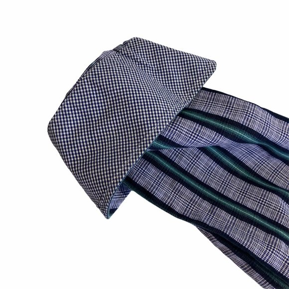 Thomas Dean Button Up Shirt Mens XXL Striped Checks Blue Long Sleeves Flip Cuffs - Picture 8 of 8